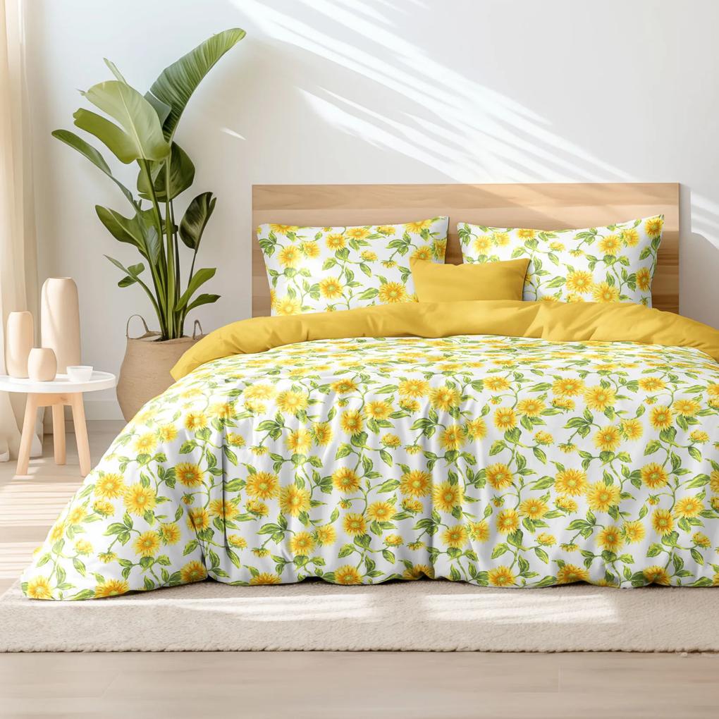 Goldea lenjerie de pat duo 100% bumbac - floarea-soarelui și uni galben-miere 140 x 200 și 50 x 70 cm