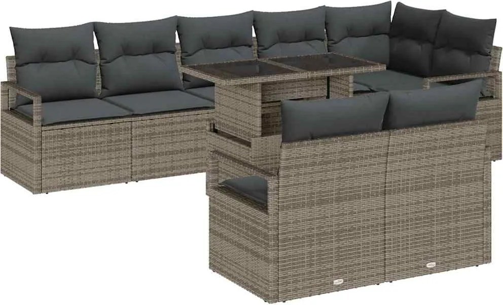 vidaXL Set de canapele pentru grădină cu pernă 9 pcs Gri Rattan poli