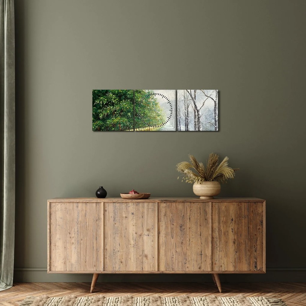 Tablou - Iarna versus vara (cu ceas) (90x30 cm)