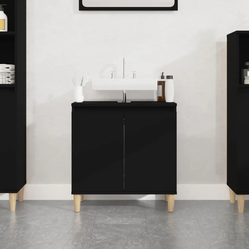 vidaXL Dulap de chiuvetă, negru, 58x33x60 cm, lemn prelucrat
