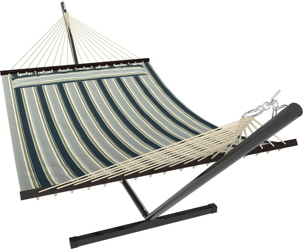 Outsunny Hamac pe cadru 353 cm, hamac cu suport din oțel cu pernă detașabilă și bare de distanțare, vert | Aosom Romania