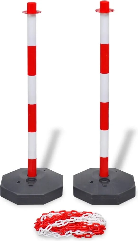 vidaXL Set stâlp semnalizare trafic, cu lanț din plastic, 10 m