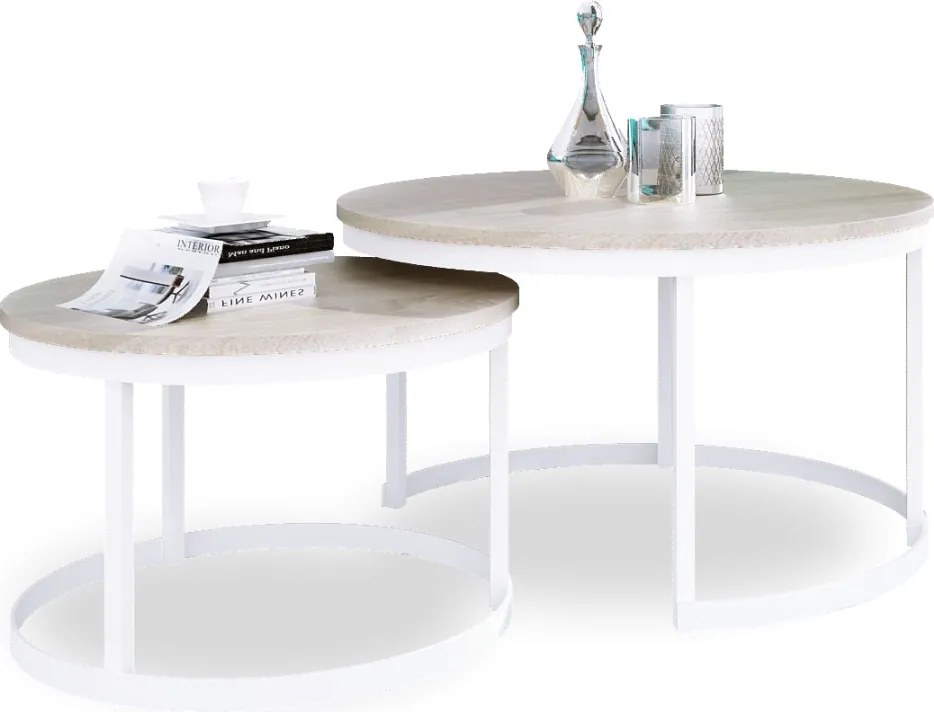 Măsuță de cafea 2in1 OKIN – 75x75x43 cm – Alb / Sonoma