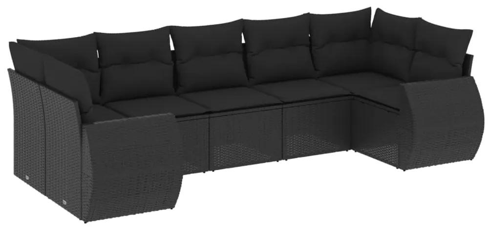3254122 vidaXL Set canapele de grădină cu perne, 7 piese, negru, poliratan