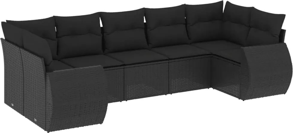 vidaXL Set canapele de grădină cu perne, 7 piese, negru, poliratan