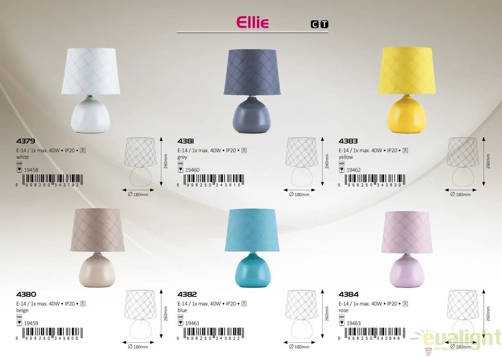 Veioza, lampa de masa, finisaj roz, diametru 18cm, Ellie 4384 RX