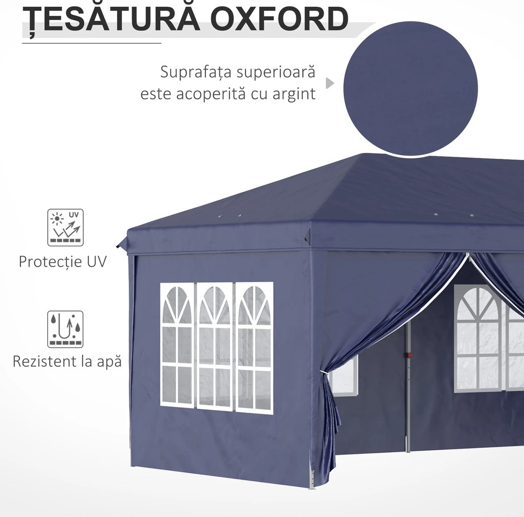 Outsunny Foisor de gradina pliabil pentru exterior cu 6 panouri laterale, 585x295cm albastru | AOSOM RO