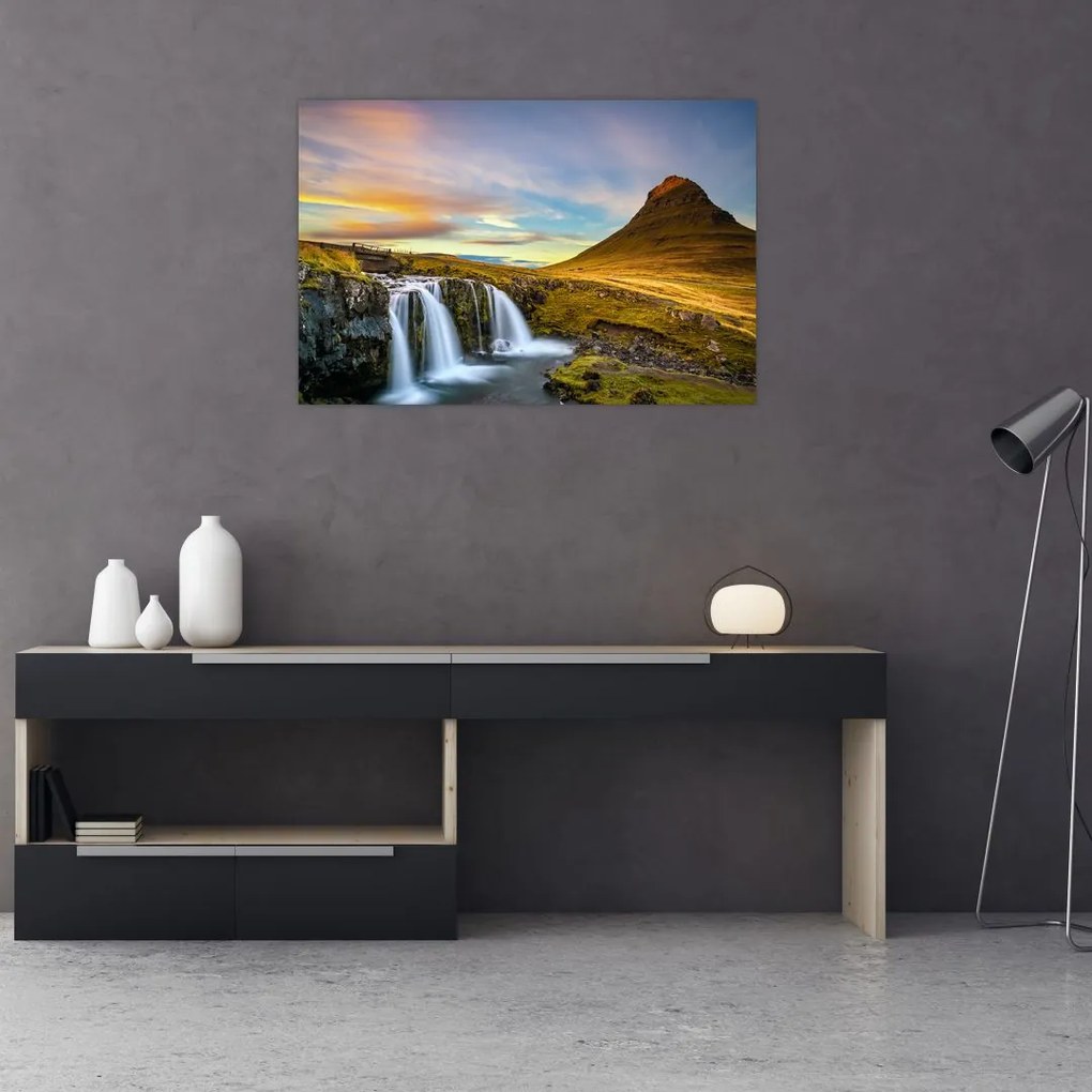 Tablou cu munții și cascade pe Islanda (90x60 cm)