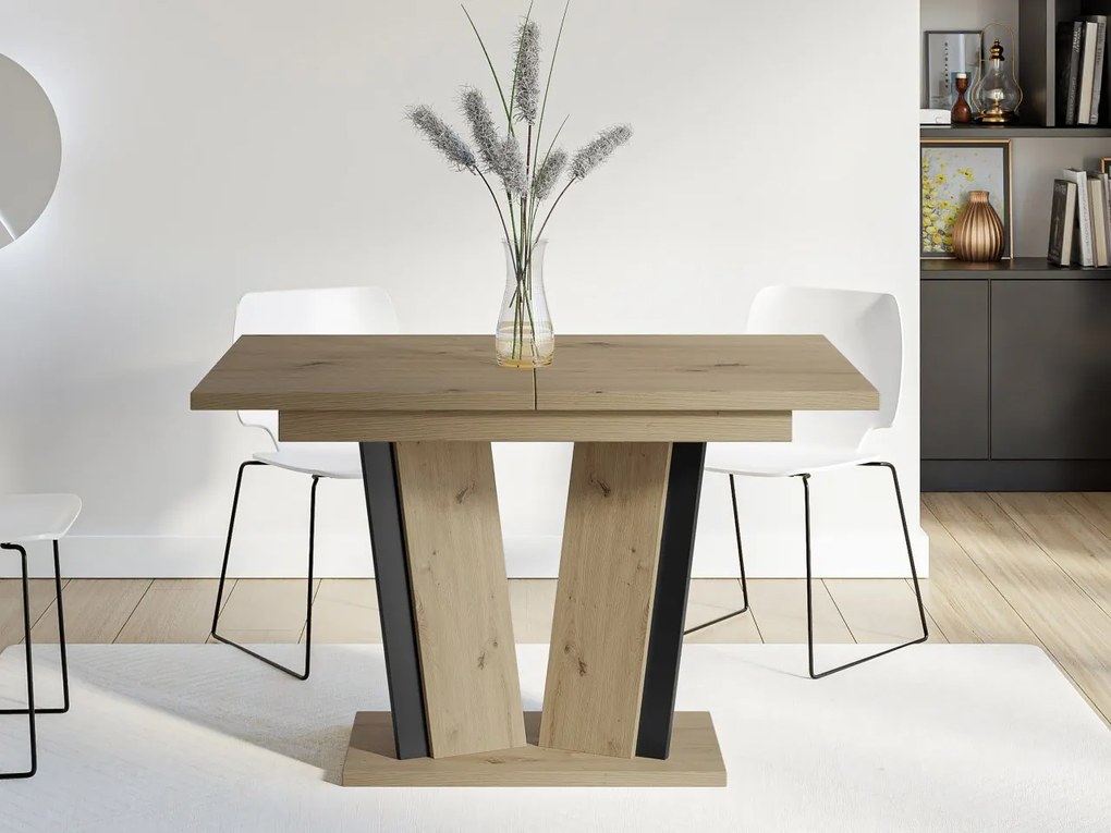 Masă sufragerie extensibilă Ledysa II (Stejar artisan + Negru) (pentru 2-6 persoane). 1105389