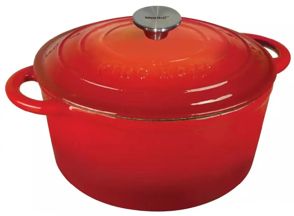 Oala fonta emailată cu capac 21cm 2,4L Kinghoff KH1614, rosie