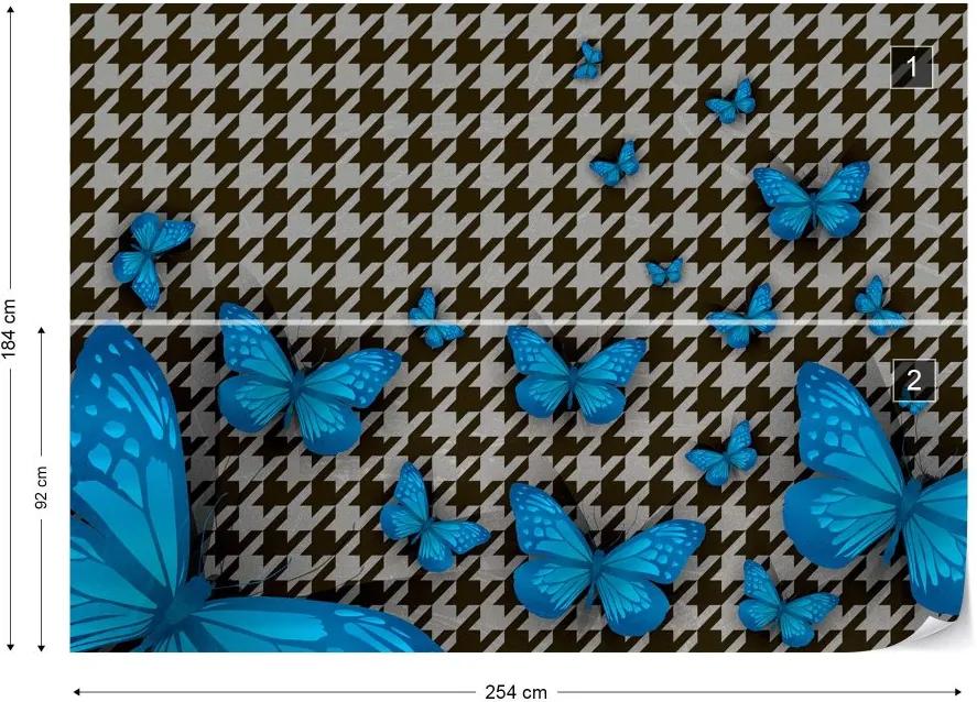 GLIX Fototapet - Modern Blue Butterflies Design Vliesová tapeta  - 254x184 cm