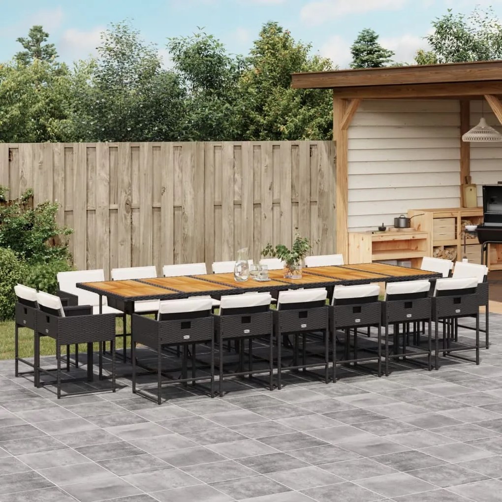 vidaXL Set mobilier de grădină cu perne, 17 piese, negru, poliratan