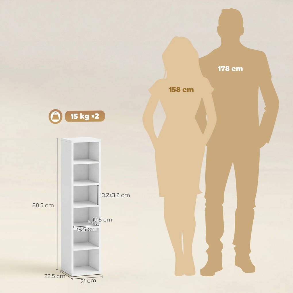 HOMCOM Set de 2 etajere coloane dulap pentru depozitare CD-DVD 12 compartimente 21 x 22,5 x 88,5 cm capacitate 204 CD-uri alb | Aosom Romania