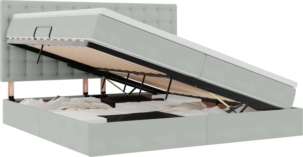 vidaXL Pat cu saltea și LED cu saltea Gri deschis 200 x 200 cm Catifea