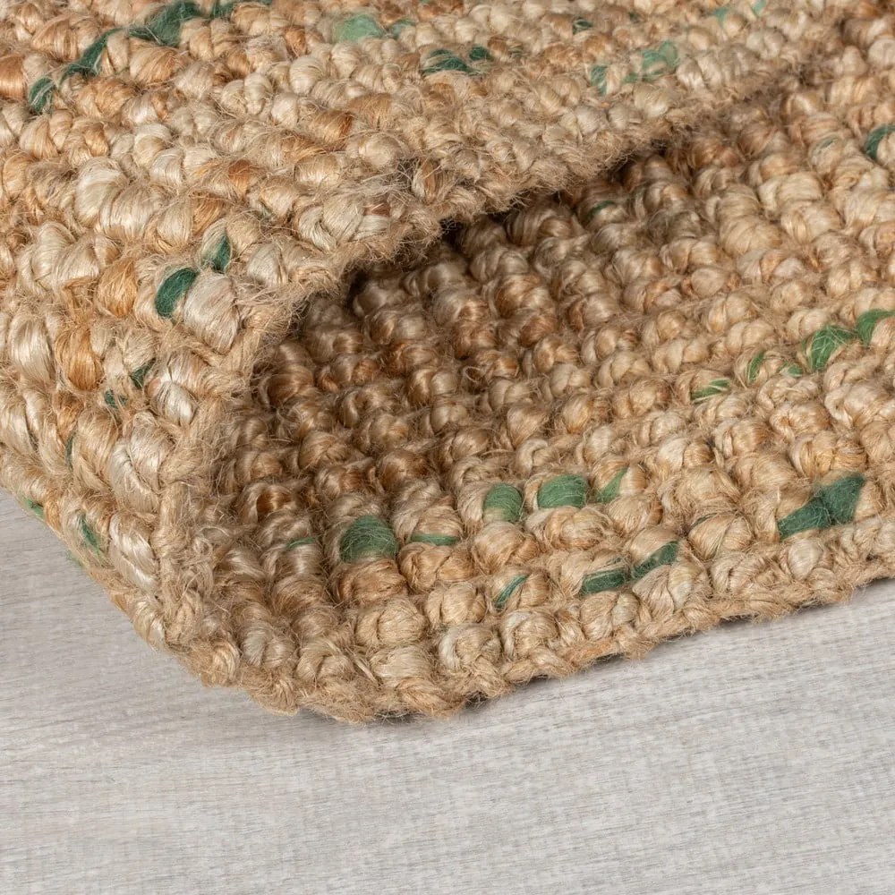 Covor tip traversă verde/în culoare naturală reversibil/țesut manual din iută 60x300 cm Jute Boucle Green – Flair Rugs