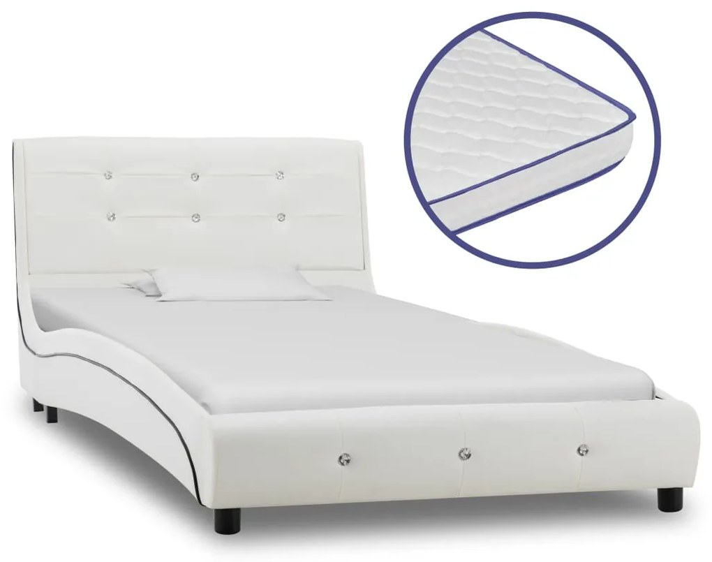 vidaXL Pat cu saltea spumă memorie, alb, 90x200 cm, piele ecologică