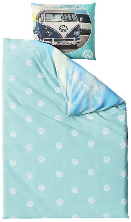 Lenjerie de pat pentru copii AUTO VW albastru-gri Dimensiune lenjerie de pat: 80 x 80 cm | 135 x 200 cm