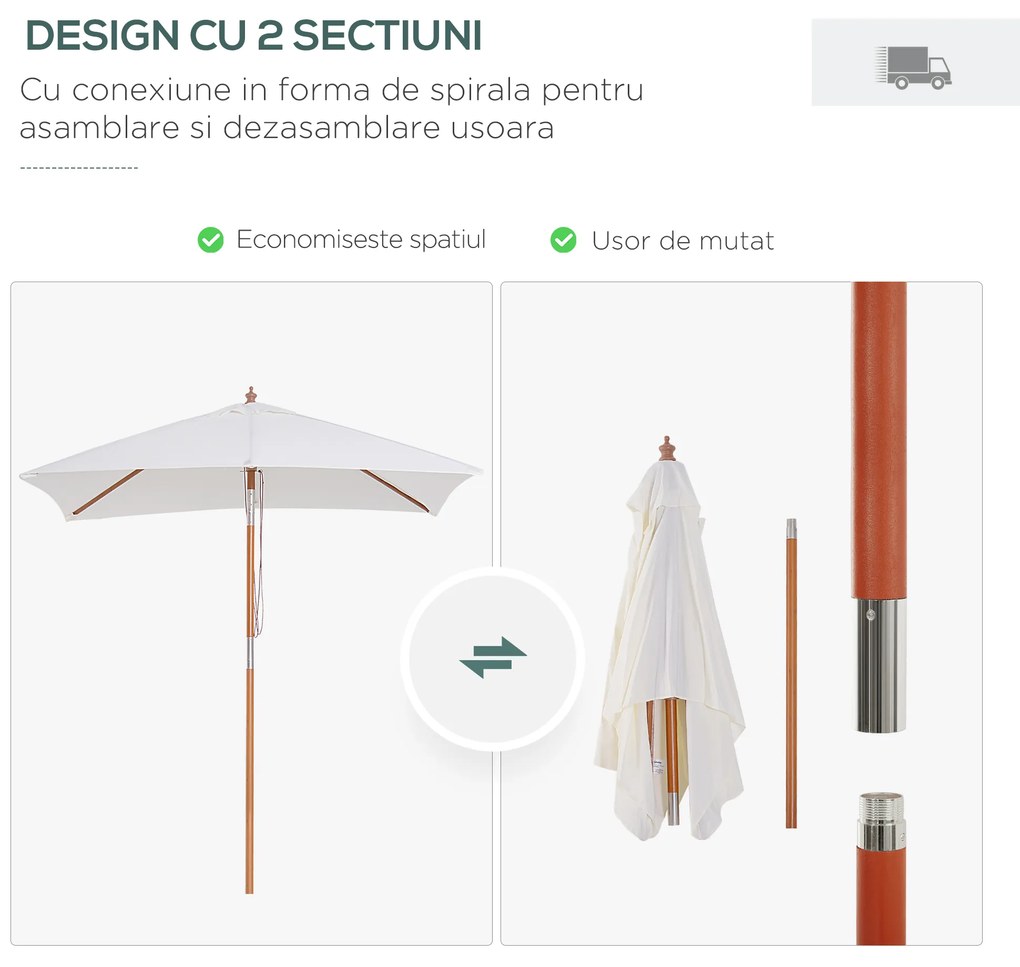 Outsunny Umbrelă de Grădină cu Mecanism de Înclinare, Design Clasic, 2x1.5m, Bej | Aosom Romania