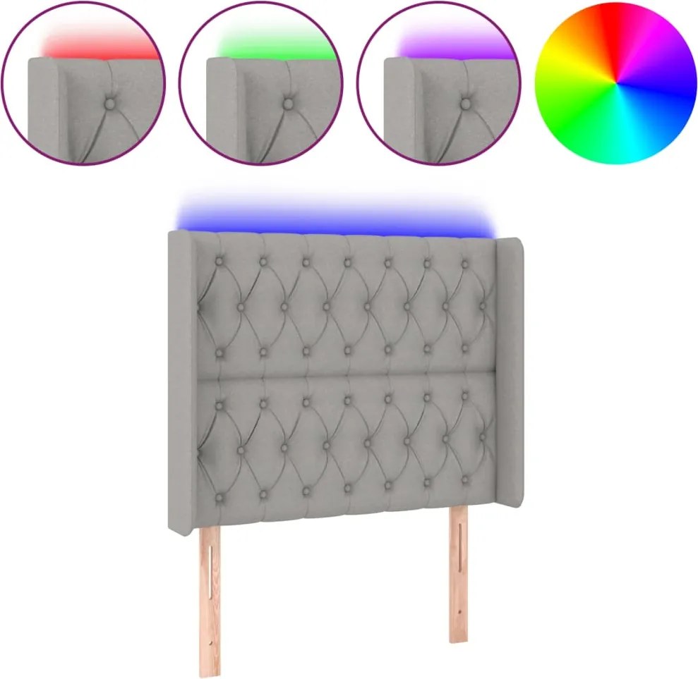 vidaXL Tăblie de pat cu LED, gri deschis, 103x16x118/128 cm, textil