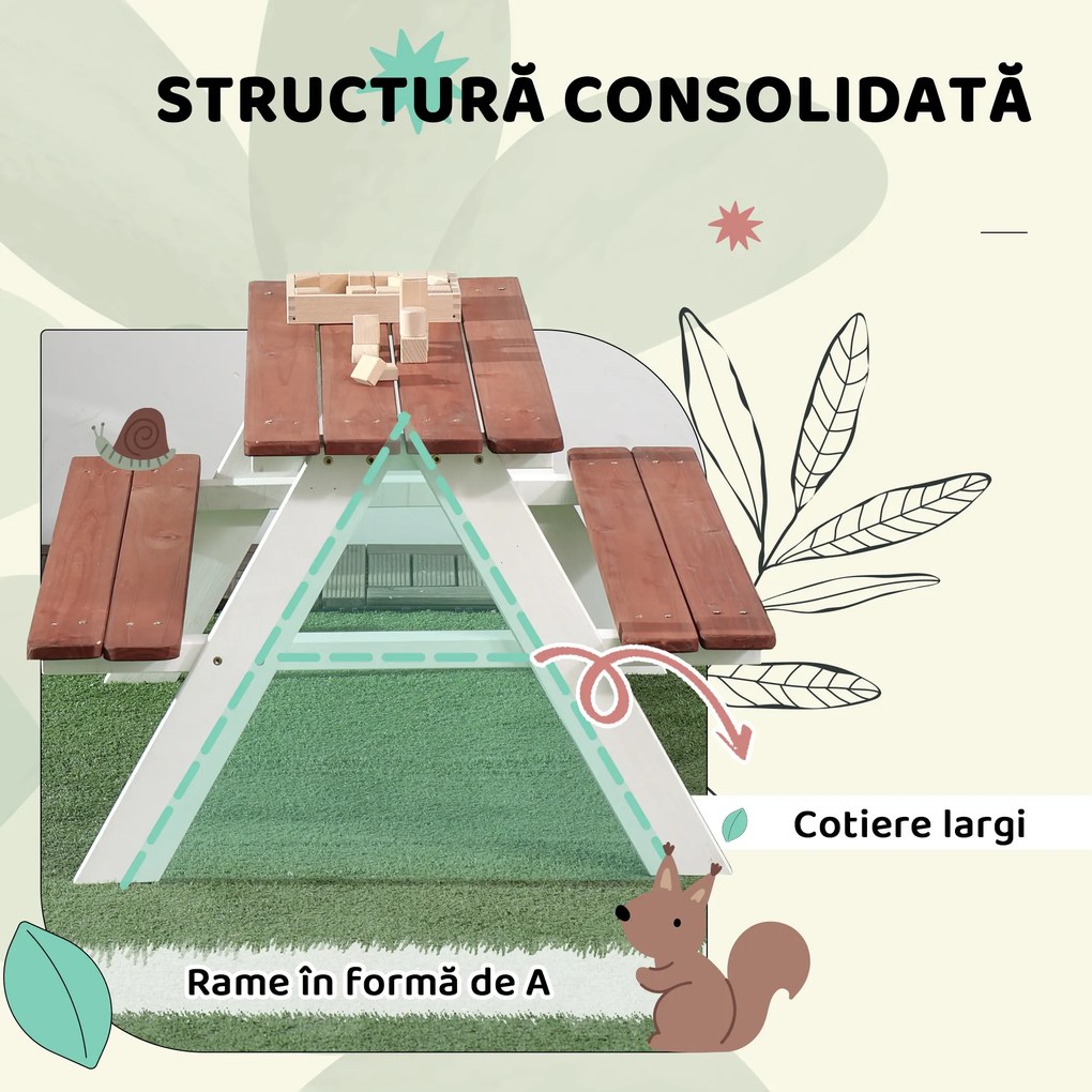 Outsunny Set Masă de Picnic pentru Copii, Masă și Băncuțe din Lemn, Mobilier de Grădină pentru Copii, Jocuri de Exterior, Vârsta 3-8 Ani, Maro | Aosom Romania