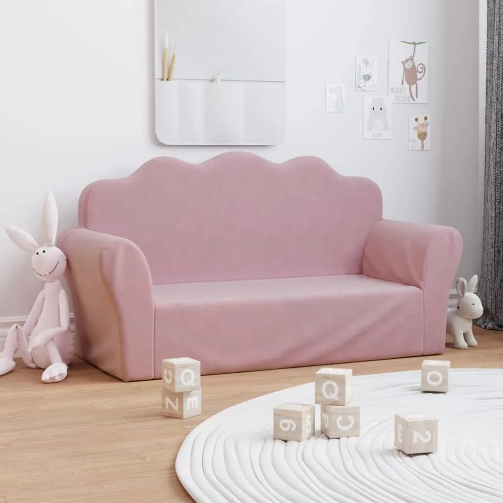 341868 vidaXL Canapea pentru copii cu 2 locuri, roz, pluș moale