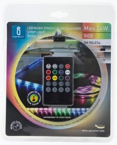 Bandă LED RGB dimabilă de exterior Aigostar 3m LED/24W/12/230V IP65 + telecomandă