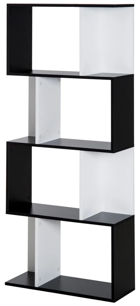 HOMCOM Bibliotecă Rafturi Mobilier Depozitare Design Contemporan în S 4 rafturi 60L x 24l x 148H cm Negru Alb | Aosom Romania