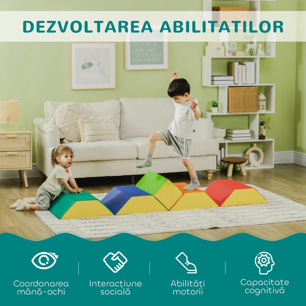 HOMCOM Set de Construcții Moi pentru Copii 1-3 Ani cu 5 Blocuri, 48.3x19.1x48.3 cm, Multicolor | Aosom Romania