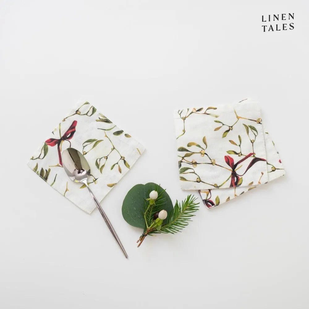 Suporturi pahare din in cu model de Crăciun 4 buc. – Linen Tales