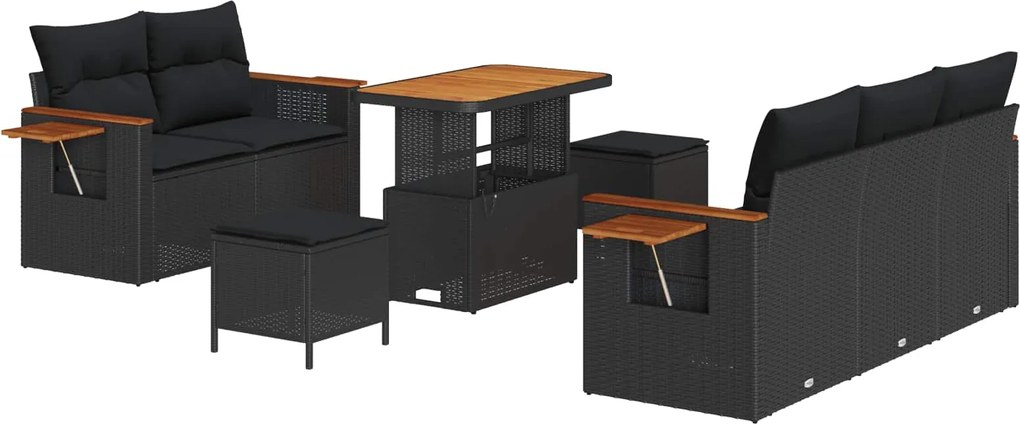 vidaXL Set de canapele pentru grădină cu pernă 10 pcs Negru poliratan