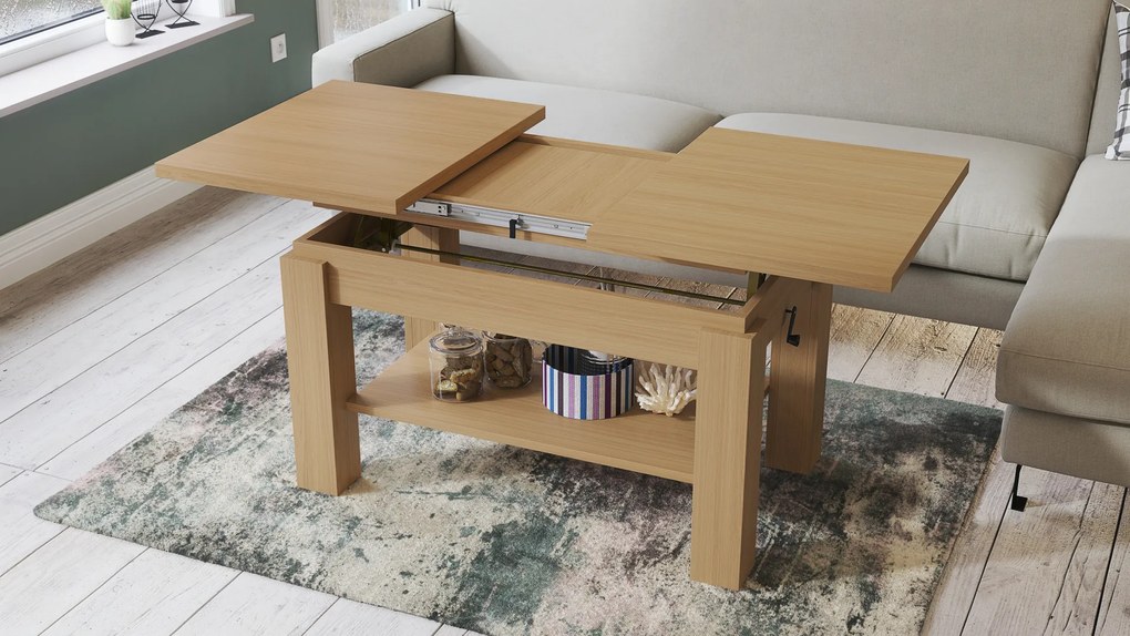 Mazzoni ASTORIA Stejar Oasis - MĂSUȚĂ EXTENSIBILĂ MĂSUȚĂ DE CAFEA CU RAFT