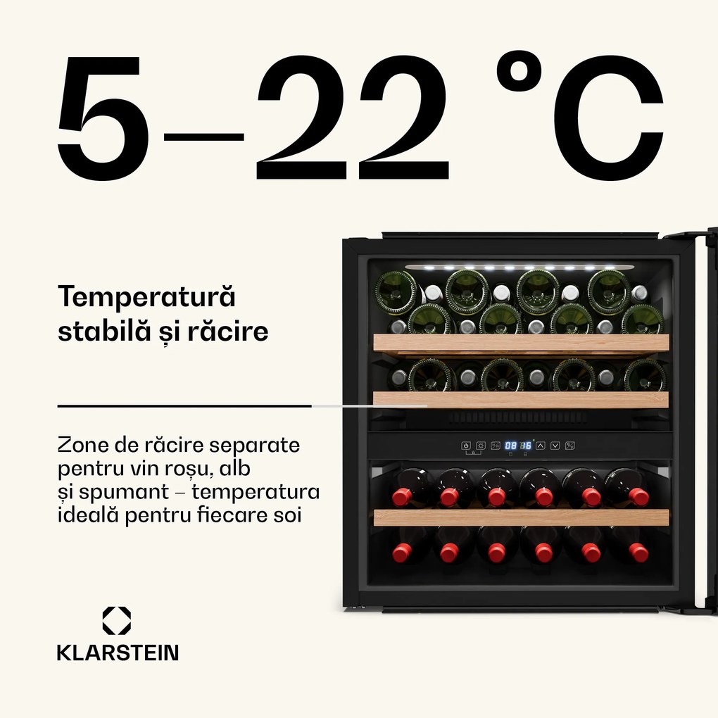 Klarstein Răcitor de vin Vinsider Victoria 36, 36 sticle, tactil, protecție UV, LED, silențios, 3 rafturi