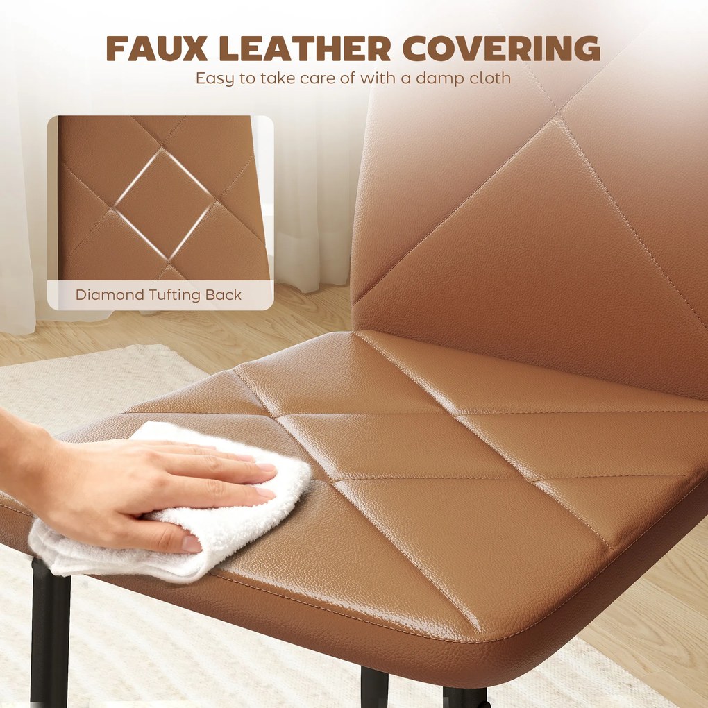 HOMCOM Set de 6 Scaune de Dining Moderne cu Spătar Înalt, din Piele Ecologică și Oțel, 41x50x97 cm, Maro | Aosom Romania