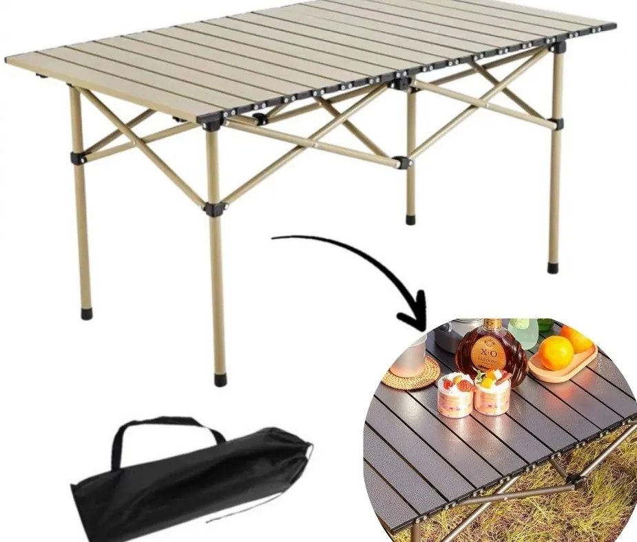 Masă de camping pliabilă cu capac 95 x 56 x 50 cm Bej