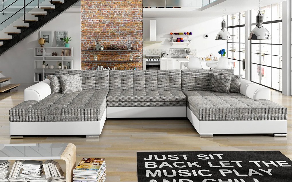 Colțar lemn masiv extensibil Vento Personalizabil, 359 × 165 × 87 cm - Soft 17 - piele alba