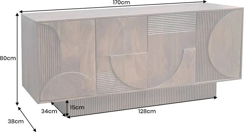 Comoda TV cu model optic 3D, Lemn mahon maro, ART DECO 170cm