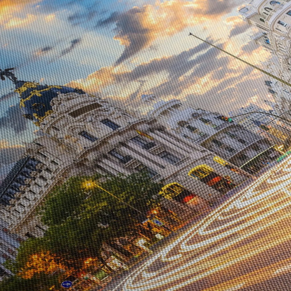 Tablou - Calle Gran Vía, Madrid, Spania (cu ceas) (90x30 cm)