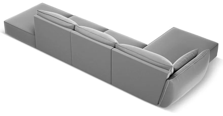 Colțar gri deschis cu tapițerie din catifea (cu colț pe partea stângă, cu șezlong) Vanda – Mazzini Sofas
