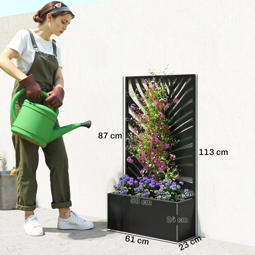 Outsunny pat înălțat jardiniere cu paravan ghiveci metalic, spalier de grădină 61 x 23 x 113 cm | Aosom Romania