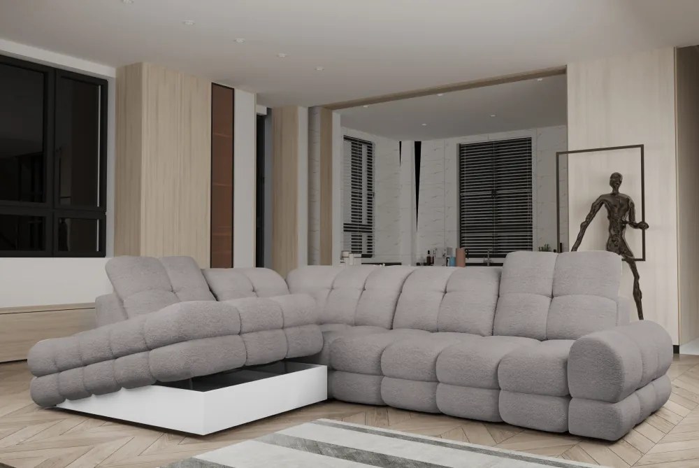 Set canapea extensibilă cu funcţie de extensie electrică, bej-gri Taupe, pe stânga, TOLLO L ROH