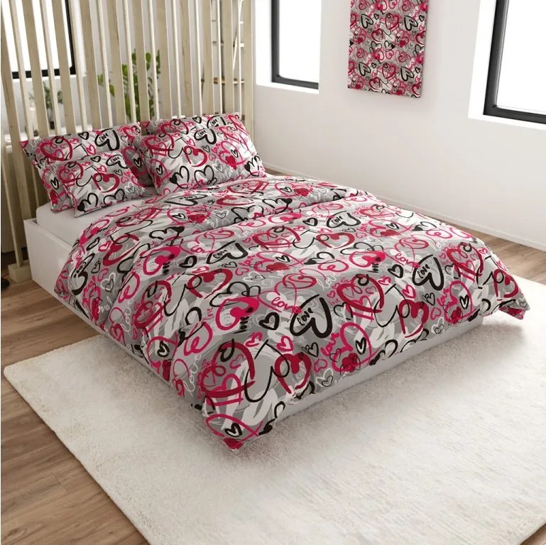Lenjerie de pat din bumbac gri STREET LOVE Dimensiune lenjerie de pat: 70 x 90 cm | 140 x 200 cm