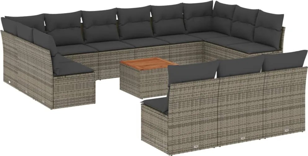 vidaXL Set mobilier de grădină cu perne, 14 piese, gri, poliratan