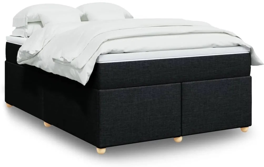 vidaXL Pat box spring cu saltea, negru, 140x190 cm, textil