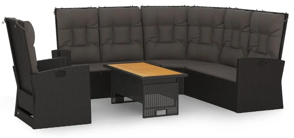 362177 vidaXL Set mobilier de grădină cu perne, 3 piese, negru, poliratan