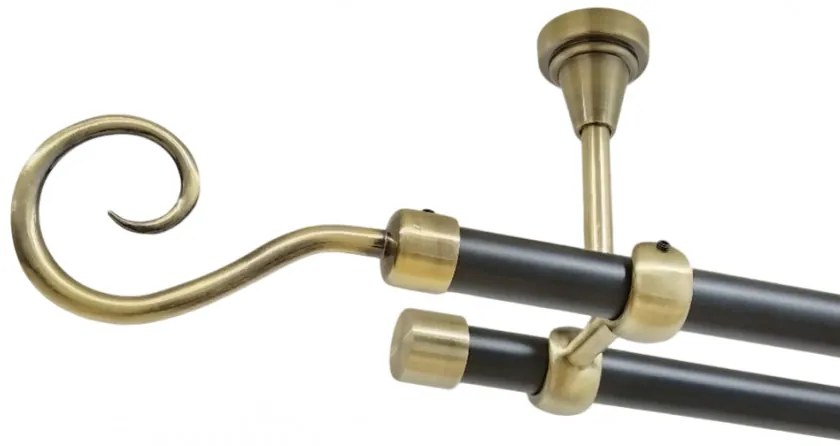Galerie dubla hak fara inele prindere tavan 19/19 mm negru aur antic (Alege marime: 300 cm)