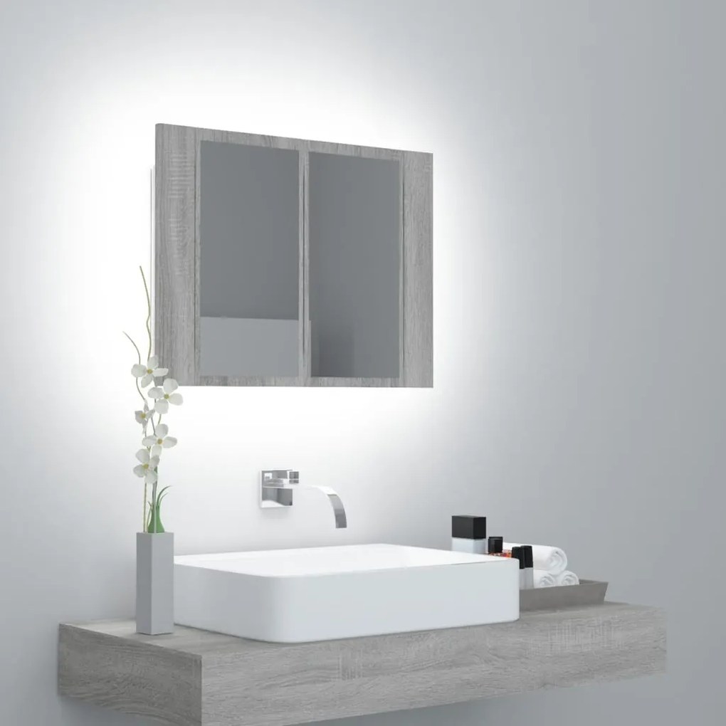vidaXL Dulap cu oglindă &amp; LED gri sonoma 60x12x45 cm lemn compozit