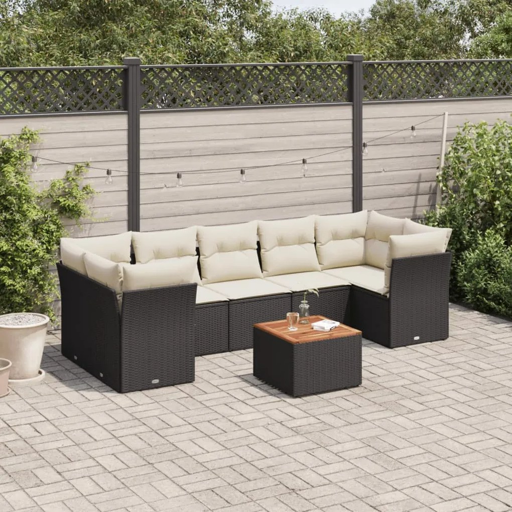 3255839 vidaXL Set mobilier de grădină cu perne, 8 piese, negru, poliratan