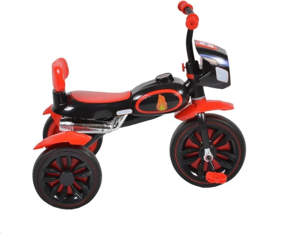 Tricicleta cu pedale NOVOKIDS™ Eagle Trike , Cu melodii si lumini, Carena, Max 25 kg, Roti din cauciuc EVA, Cadru metalic, Far luminos, Rosu