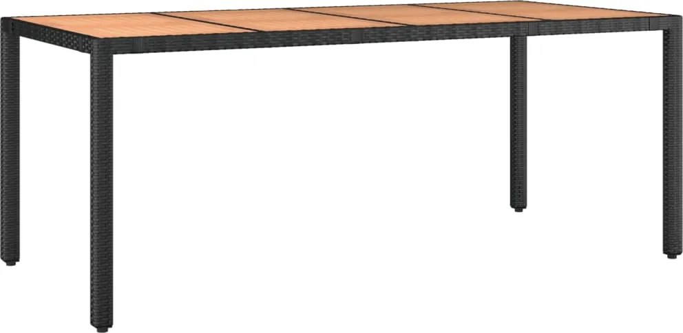 vidaXL Masă grădină blat din lemn, negru, poliratan/ lemn masiv acacia