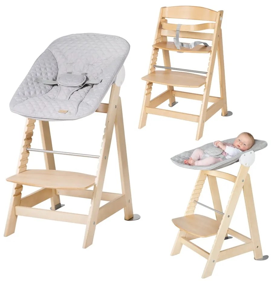 Scaun de masă pentru bebe gri deschis/în culoare naturală Style Born Up 2in1 – Roba